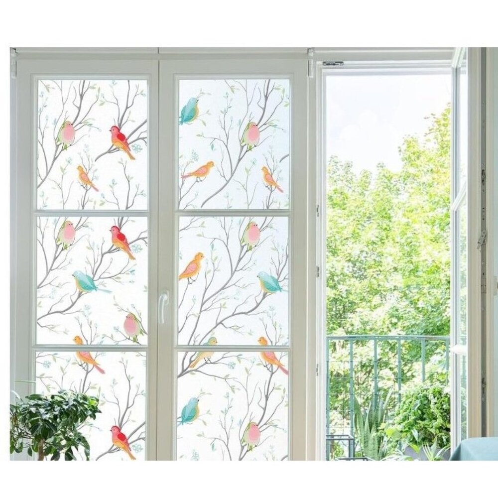 Decorative Window Privacy Film Bird Stained Glass 17.5 in x 78 in- Frosted Bird